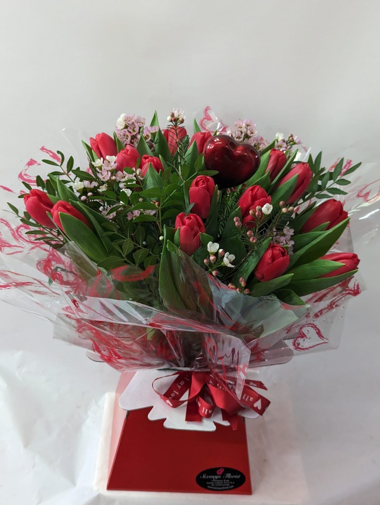 red tulips and waxflower (ltd stock)