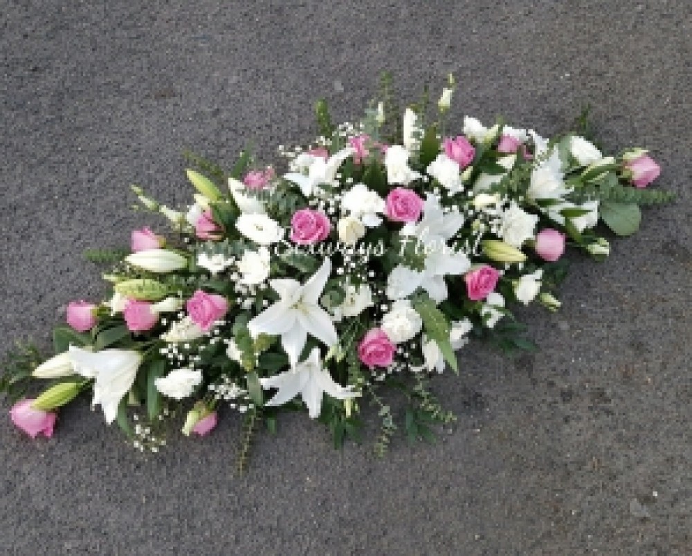 white with pink casket