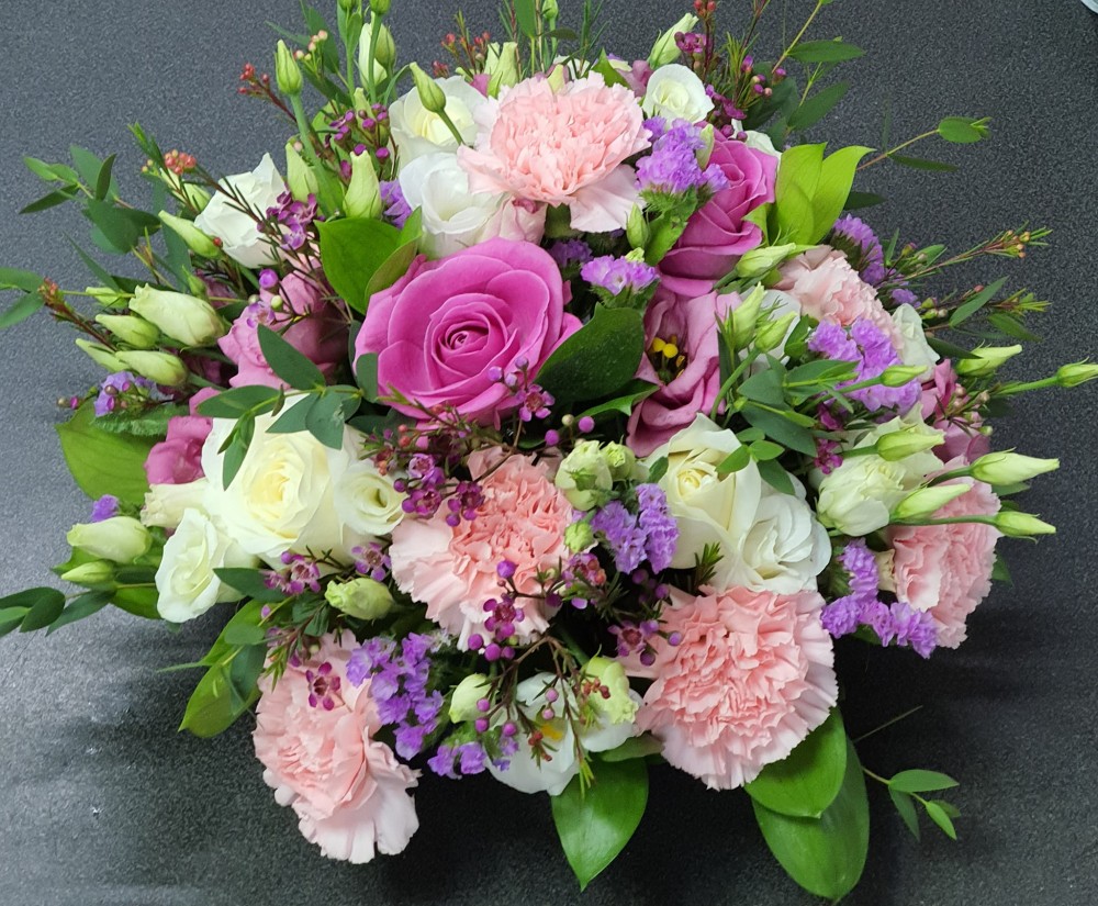 Pink and white funeral posy