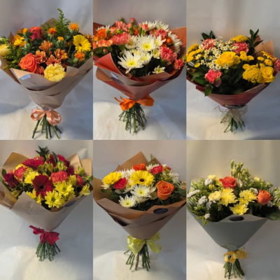 florist choice autumn bouquet - florist choice autumnal bouquets will be in shades of for example orange, bronze, red, yellow, gold mixed with cream, white, peach and greens will depend on what we have in stock