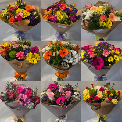 florist choice bouquet - mixed cut flower bouquets for general occasions, you can of course mention if anything you don't want ie lilies if have cats, some examples