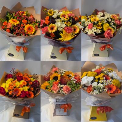 Autumnal aqua std - aqua bouquet in autumnal colours generally yellow, orange, red, etc