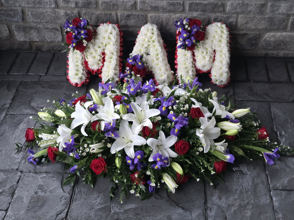 matching 3 letters and casket sp with lily, rose and iris