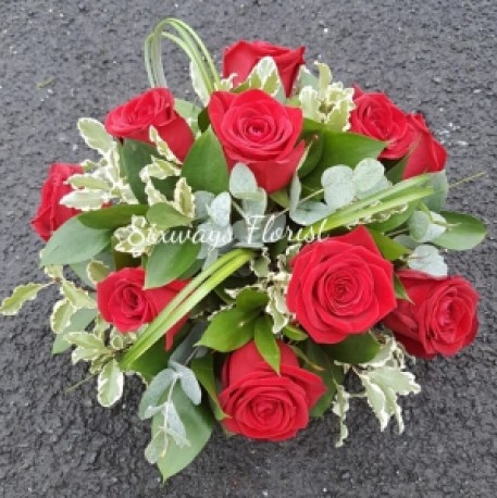 red rose funeral posy